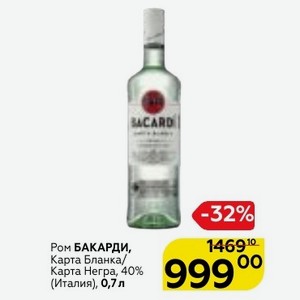 Ром бакарди карта негра 40 темн 0 5л