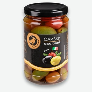 Оливки АШАН Золотая птица с косточкой Италия, 314 мл