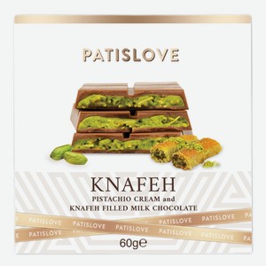 Шоколад Patislove молочный тесто катаифи-фисташка, 60г