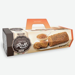 Рулет бисквитный Swiss Roll Praline с шоколадной начинкой, покрытый кусочками печенья, Freddi, 300 г, Италия