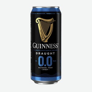 Напиток пивной тёмный б/а Guinness Draught Zero 0.05%, 0.44 L, ж/б, Ирландия