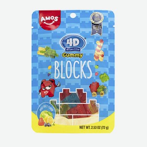 Мармелад жевательный 4D BLOCKS фруктовый микс, Amos, 72 г, Китай