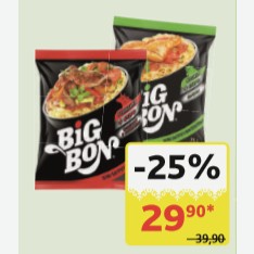 Лапша Big Bon б/п Говядина/Соус томатный с базиликом; Курица/Соус сальса 75 гр