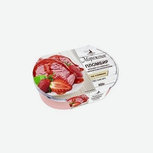 Мороженое пломбир со вкусом клубники со сливками с клубничным наполнителей Петрохолод, 400 г