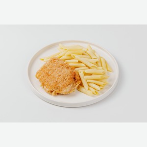 Шницель куриный в сырной панировке с макаронами 230 г