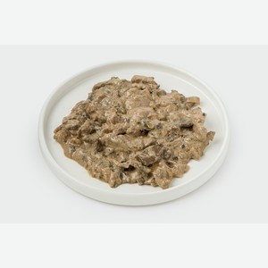 Печень говяжья по-строгановски с грибами 200 г