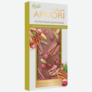 Шоколад Apriori Deluxe молочный с фисташкой-пеканом-брусникой, 85г