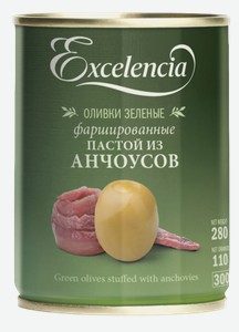 Оливки Excelencia зеленые с анчоусом, 280 г