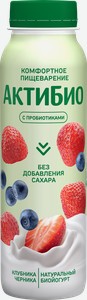 Йогурт Актибио питьевой с яблоком, клубникой и черникой 1.5%, 260 г, без сахара
