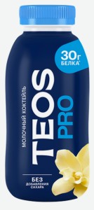 Коктейль молочный Teos Pro со вкусом ванили, с высоким содержанием белка, обезжиренный 330 г