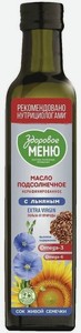 Масло подсолнечное Здоровое меню нерафинированное с добавлением льняного, 250 мл, стеклянная бутылка