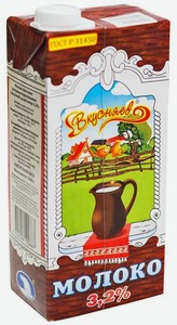 Молоко Вкусняев ультрапастеризованное, 3.2%, 1 л, тетрапак