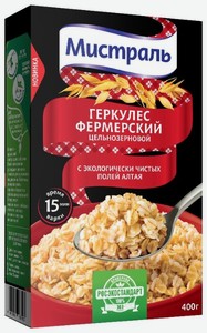 Хлопья овсяные Мистраль Геркулес Фермерский цельнозерновой, 400 г