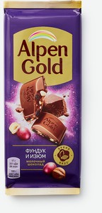 Шоколад Alpen Gold молочный с фундуком и изюмом, 80 г