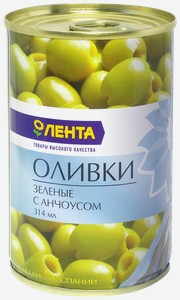 Оливки с анчоусом лента зеленые, 314мл