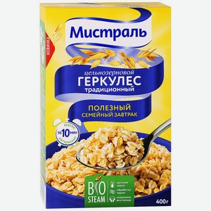 Хлопья Мистраль геркулес алтайский цельнозерновой, 400 г, картонная коробка