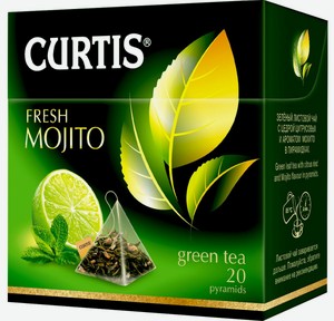 Чай зеленый Curtis fresh mojito в пирамидках, 20 шт, 34 г