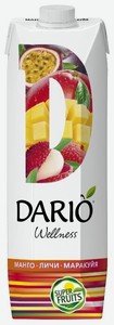 Нектар Dario Wellness Личи-Манго-Маракуйя с мякотью, 1 л, тетрапак