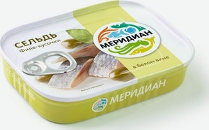 Сельдь Меридиан в белом вине филе-кусочки, 115 г, металлическая банка
