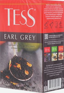 Чай листовой Tess Earl Grey, черный, с цедрой цитрусовых и ароматом бергамота, 100 г