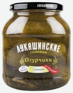 Огурцы соленые Лукашинские по-домашнему с укропом, 670 г, стеклянная банка