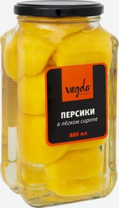Персики в лёкгом сиропе Vegda, 880 мл