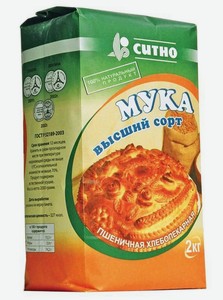 Мука Ситно пшеничная хлебопекарная высшего сорта, 2 кг