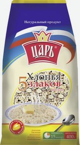 Хлопья Царь 5 злаков тонкие, 400 г, пакет