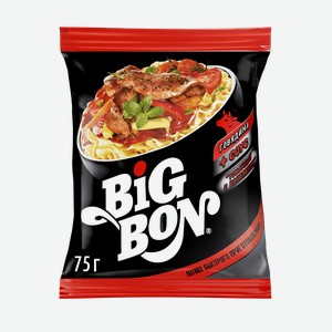 Лапша быстрого приготовления Big Bon говядина + соус Томатный с базиликом, 75 г