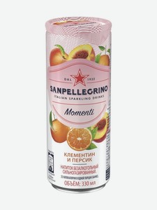 Напиток газированный Sanpellegrino Momenti с соком Клементина и Персика, 0,33 л, металлическая банка