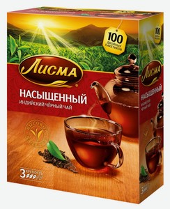 Чай чёрный Лисма Насыщенный в пакетиках, 100 шт., 180 г, картонная коробка
