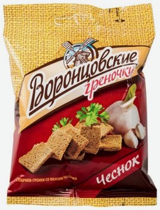 Сухарики-гренки ржаные Воронцовские Чеснок 60 г