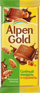 Шоколад Alpen Gold молочный соленый миндаль-карамель, 90 г