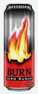 Напиток энергетический Burn Original Zero Sugar, без сахара, безалкогольный, газированный, ж/б, 0,449 л