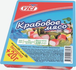 Крабовое мясо Vici имитация из сурими замороженное, 220 г