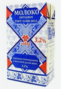 Молоко Тяжин ультрапастеризованное 3.2%, 1 л