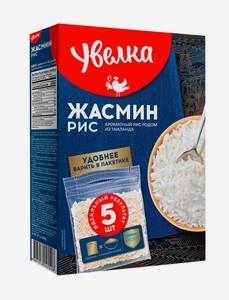Рис Увелка Жасмин пропаренный длиннозерный в пакетиках для варки, 5 пак х 80 г