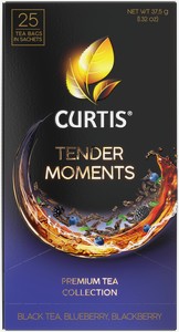 Чай черный Curtis tender moments c черникой, ежевикой и мятой  в пакетиках, 25 шт, мелколистовой, 8 уп