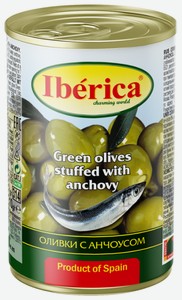 Оливки Iberica с анчоусом, 300 г, металлическая банка